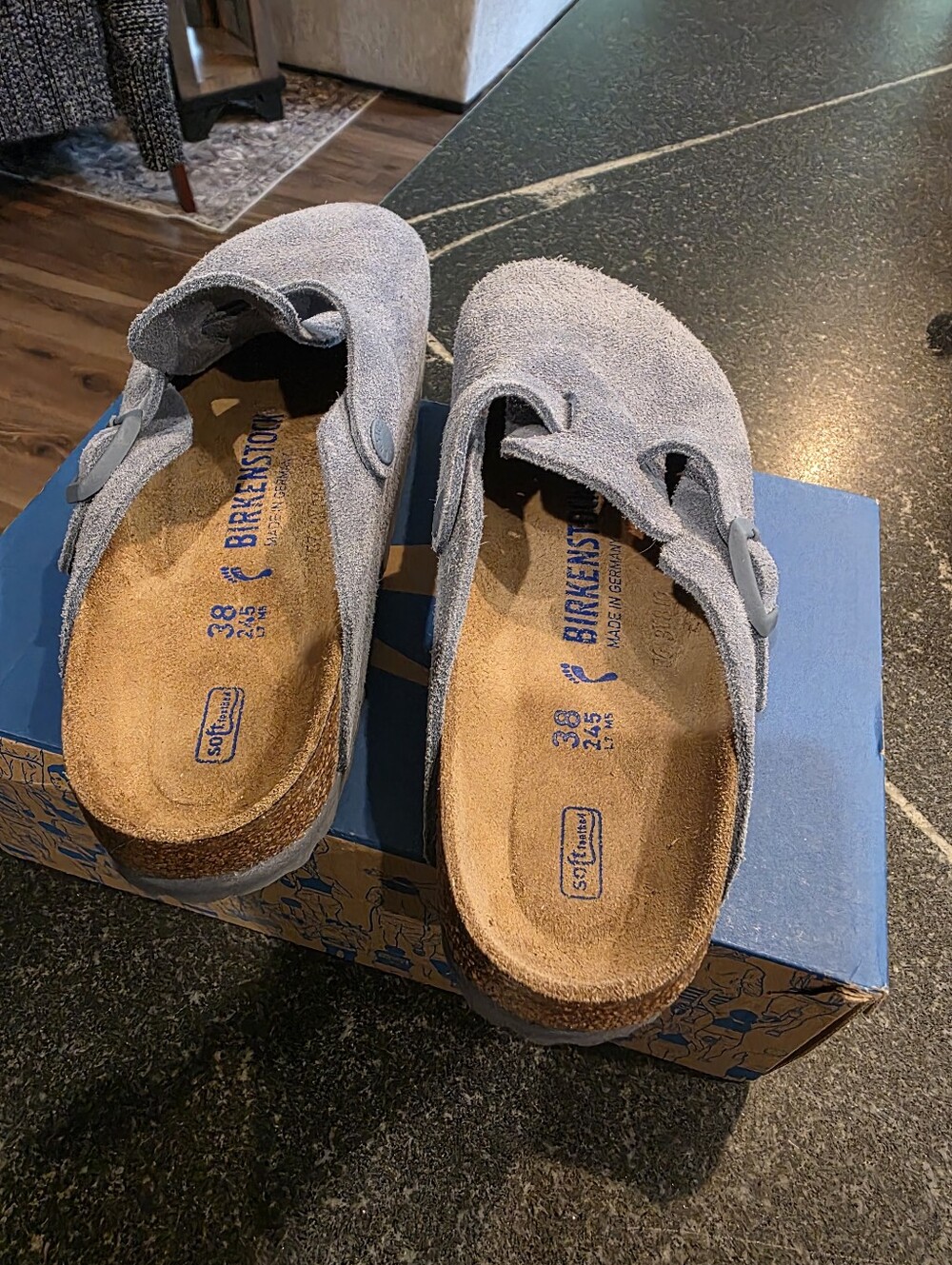 Birkenstock Suede Boston Clog Soft Footbed Women's Size 38 US 7 / 7.5 Light Blue - Picture 3 of 8